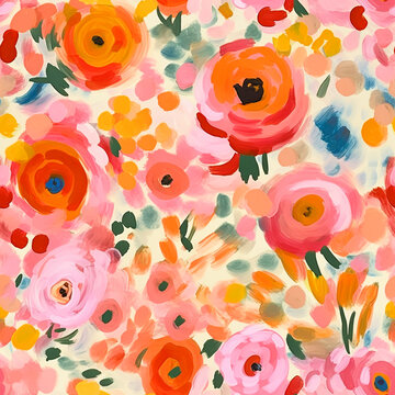 Gouache Floral Pattern, Seamless Abstract Floral Pattern, Gouache Painted Flower Pattern, Seamless Floral Pattern
