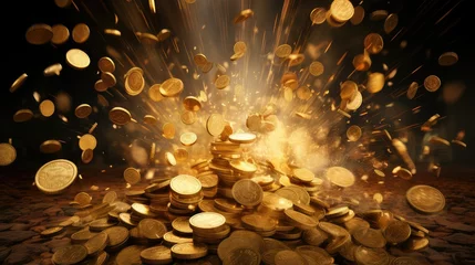 Rolgordijnen casino gold coin explosion illustration cash win, en treasure, realistic game casino gold coin explosion © sevector