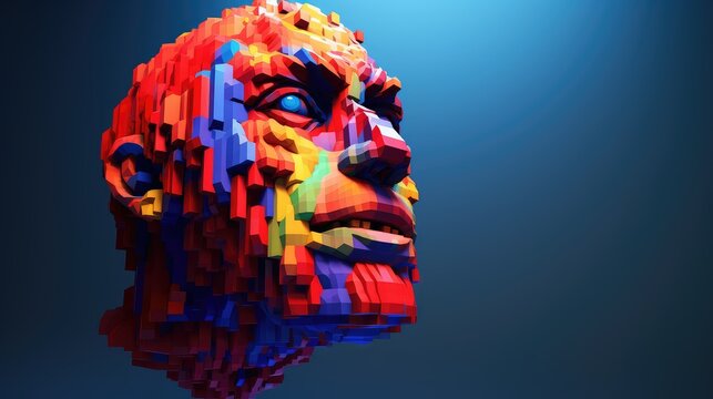 abstract voxel human head illustration face 3d, pixel cyborg, man design abstract voxel human head