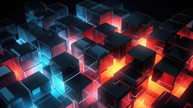 abstract voxel artificial cubes illustration 3d futuristic, pixel virtual, render cube abstract voxel artificial cubes