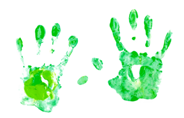 Set green hand print, paint watercolor isolated on white, clipping