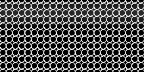 Dark grey abstract wide horizontal banner with hexagon carbon fiber grid and orange luminous lines. Technology vector background with orange neon lines