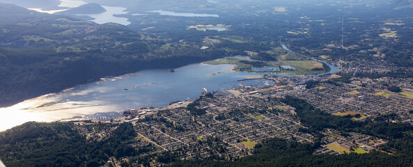 Port Alberni on Vancouver Island, British Columbia, Canada. Aerial view. Sunny summer day.