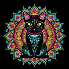 stylish cat character illustration logo with dark background