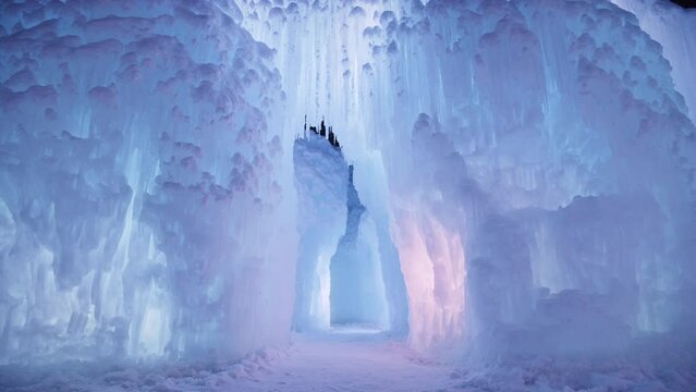 Colorful Ice Cavern At Night
