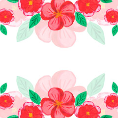 Watercolor illustration frame red flower hand drawn for use in presentation, wedding, holiday and nature design invitation. Daisy flower for decorating cards, gift wrapping, posters