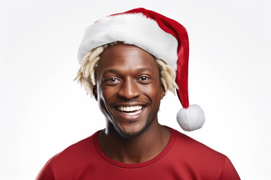 A man wearing a Santa hat with a cheerful smile. This festive image can be used to add a touch of holiday spirit to various projects.