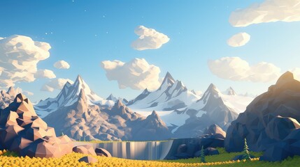 3d voxel mountain landscape illustration background design, perspective terrain, view panorama 3d...