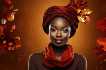 A woman wearing a red turban and a red scarf. This image can be used to depict fashion, cultural diversity, or traditional attire.