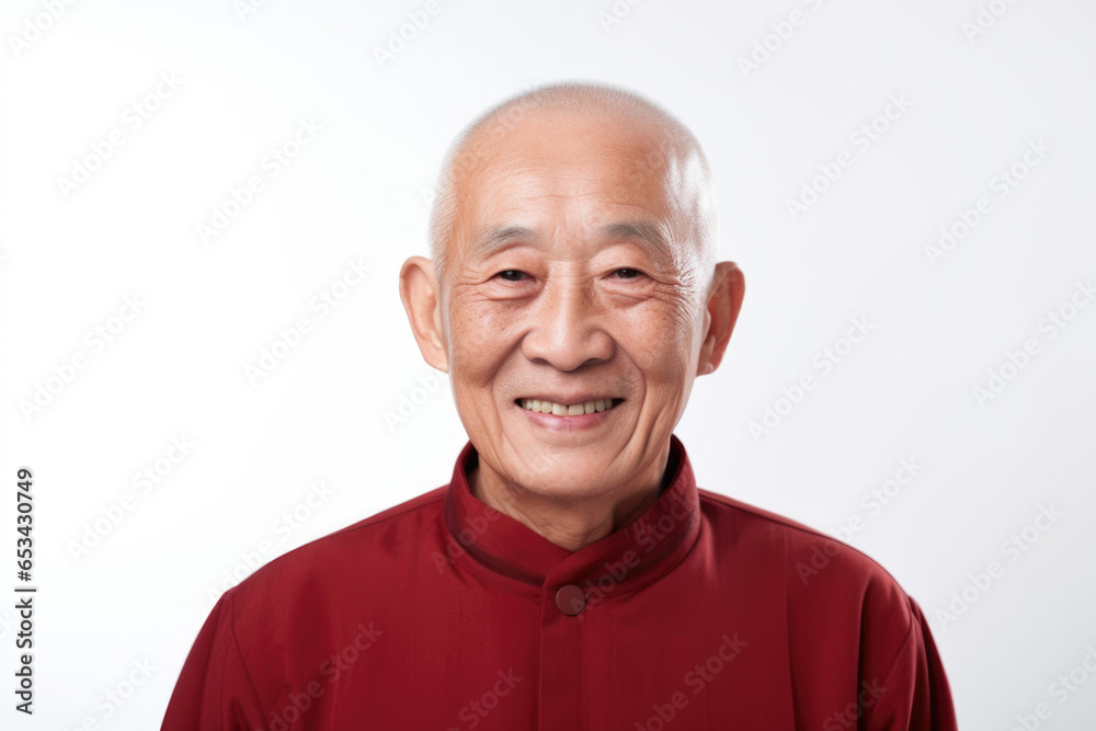 Poster a man in a red shirt posing with a smile for the camera. suitable for various uses.