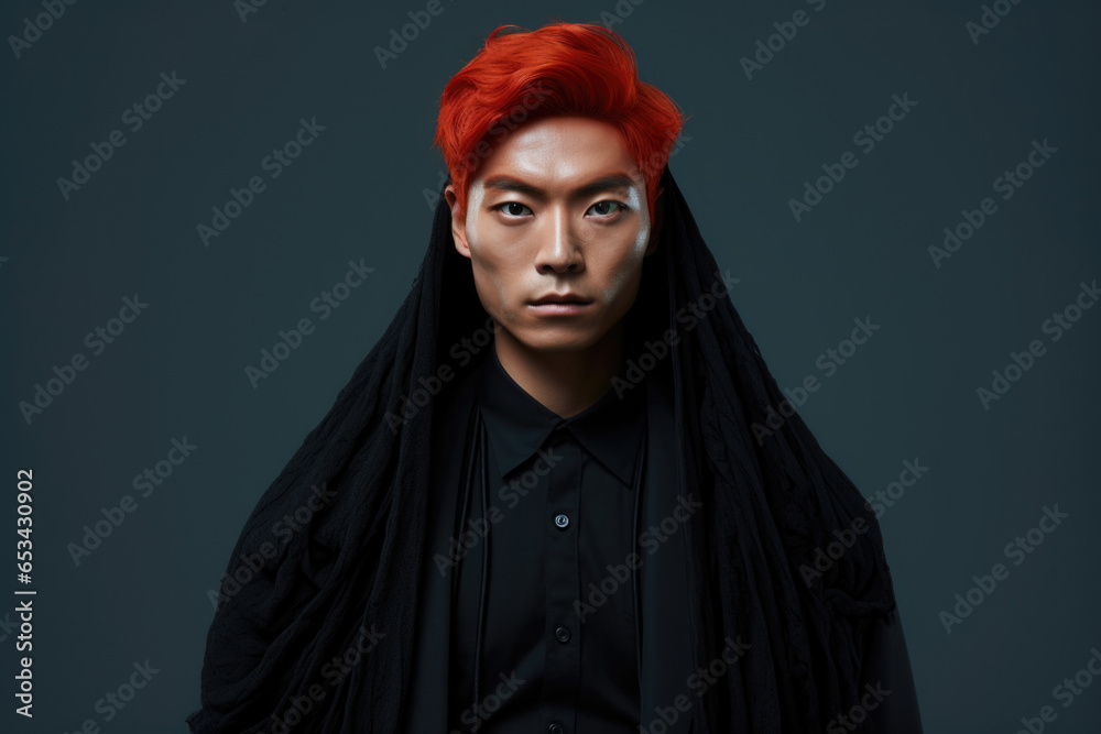 Poster a picture of a man with red hair wearing a black shirt. this versatile image can be used in various 
