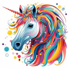 Fototapeta na wymiar a colorful unicorn with a horn and rainbow mane