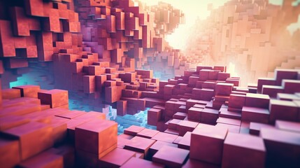 futuristic voxel artificial cubes illustration pixel virtual, render cube, face cyborg futuristic voxel artificial cubes