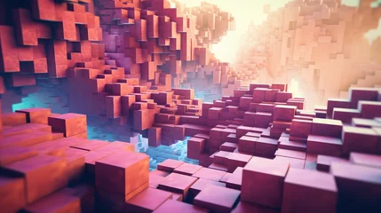 Fotobehang Minecraft futuristic voxel artificial cubes illustration pixel virtual, render cube, face cyborg futuristic voxel artificial cubes