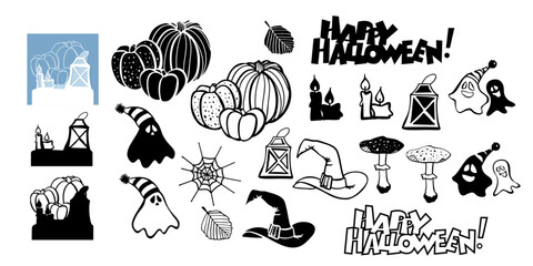 halloween doodle set
