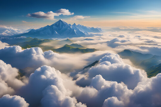 clouds over mountains and foggy landscapes gen ai