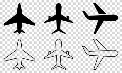 Set of airplane icon. Flight transport symbol. Vector illustration isolated on transparent background