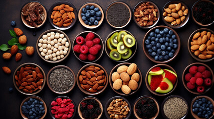 Healthy Food Selection with Superfoods, Fruits, Berries, Nuts, and Seeds
