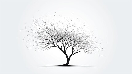  a tree with no leaves on it and snow falling off the branches.  generative ai