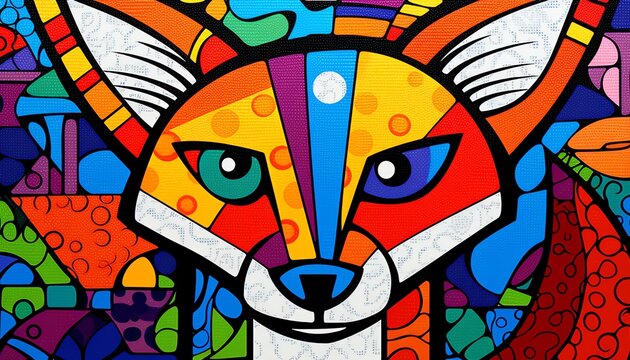 a colorful art of a fox
