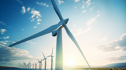 Wind turbines in sea, sustainable energy source, eco friendly power generator.