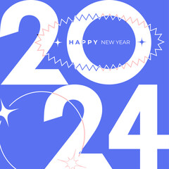 2024 Happy New Year poster. Y2K style illustration. Cover design of 2024 happy new year. Strong typography. Trendy minimalist aesthetic color. Vector illustration concept