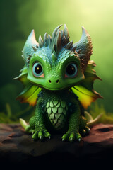 Mysterious creature of a young green cute dragon
