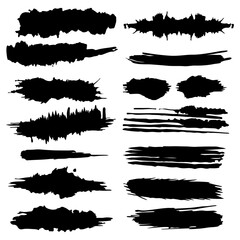 Artistic Backgrounds of Dirty Paint Smears and Hand Drawn Vector Ink Brush Strokes, Black Paint Spot Set. Grunge Texture Scribbles Design Element Isolated