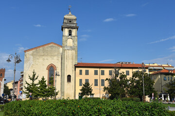 Pisa, Italy. September 17, 2023. The church at the Piazza Vittorio Emanuele II at the centre of Pisa.