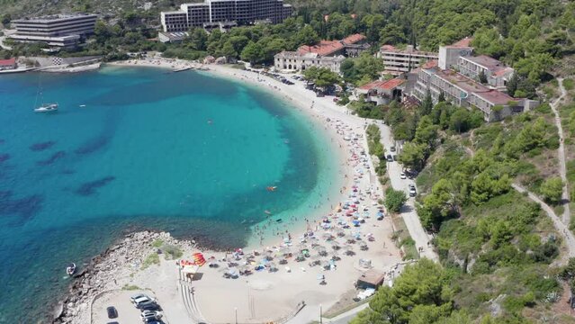 Bay of abandoned hotels in Croatia Kupari. Six destroyed and devastated hotels