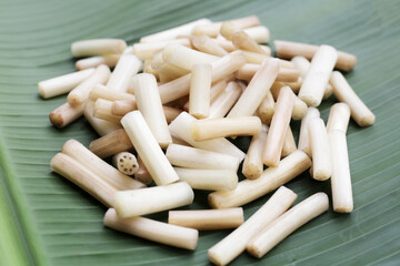 Fresh lotus rootlet on banana leaf