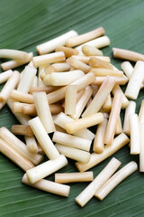 Fresh lotus rootlet on banana leaf