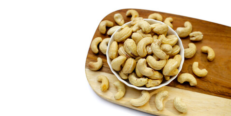 Cashew nuts on white background.