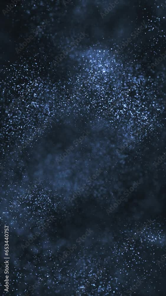 Wall mural vertical video - abstract flowing blue particles motion background animation with shallow depth of f