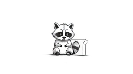  a drawing of a raccoon sitting in a box.  generative ai