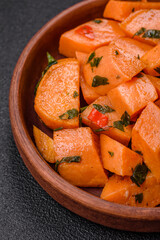Delicious stewed sweet potato with salt, spices and herbs