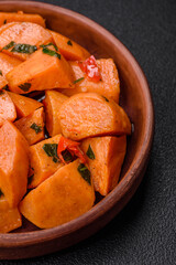 Delicious stewed sweet potato with salt, spices and herbs