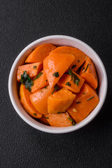 Delicious stewed sweet potato with salt, spices and herbs