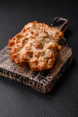 Delicious fried chicken chop or pork meat fried breaded with salt, spices and herbs