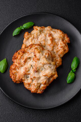 Delicious fried chicken chop or pork meat fried breaded with salt, spices and herbs