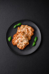 Delicious fried chicken chop or pork meat fried breaded with salt, spices and herbs