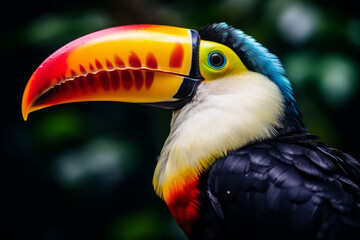 Fototapeta premium Closeup of an exotic colorful tucan in the rainforest