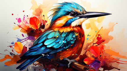 Fototapeta premium Illustration of cute bird on a branch - Generated Ai