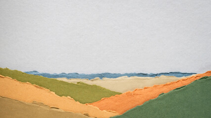 abstract valley landscape in green and earth pastel tones - a collection of handmade rag papers
