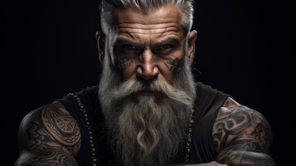 Gray-Bearded Tattooed Man Portrait