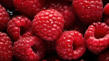 Plump Glistening Raspberries Against Seamless Background

