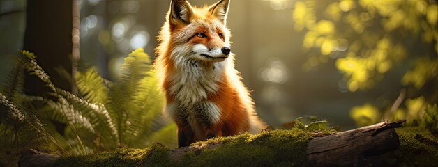 Naklejka na ściany i meble a fox standing regally in a sunlit forest clearing, showcasing the beauty of wildlife in its natural habitat.