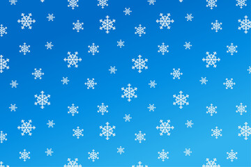 Seamless snowflakes pattern swatch vector different sizes shapes on sky blue gradient background