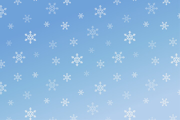 Seamless snowflakes pattern swatch vector different sizes opacity shapes on sky blue gradient background
