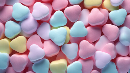 Colorful Pastel Heart-Shaped Marshmallows Background